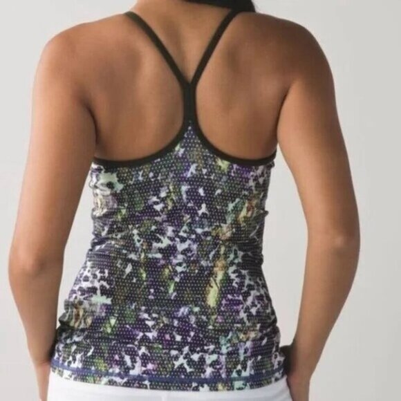 Lululemon Power Y Tank Luon Floral Sport White Multi / Gator Green Size 4 - Picture 1 of 7
